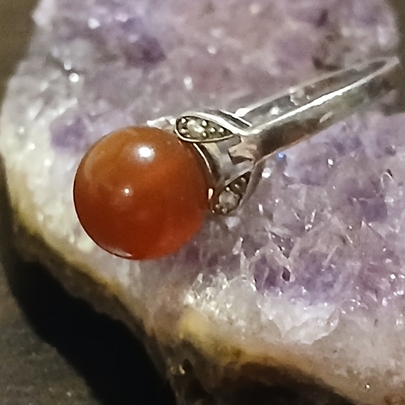 vintage sterling silver carnelian & CZ ring - Picture 3 of 6